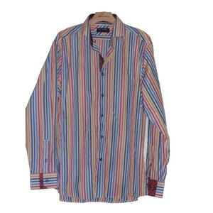 Max Lauren by Brio Striped Button Down Shirt Size L 16.5/17 Cotton Blend